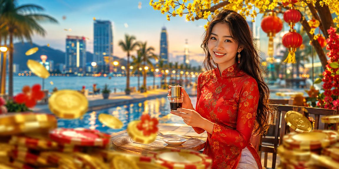 Người dùng tại Đà Nẵng kiểm tra tài khoản aeae888 bên ly cà phê buổi sáng